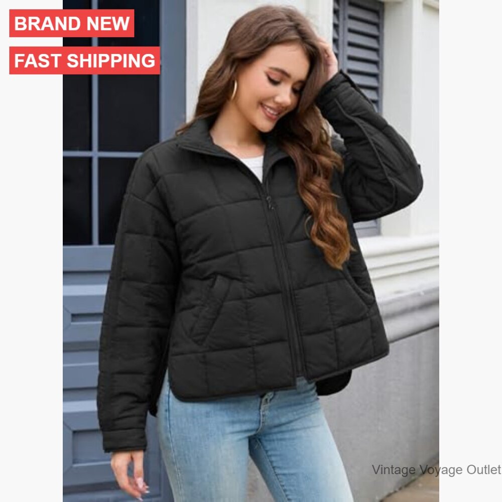 Lightweight Down Puffer Jacket, Packable Cropped … - image 3
